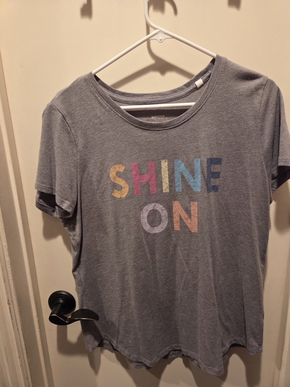 Sonoma Gray 'SHINE ON' Short Sleeve Tee with Multi-Color Lettering